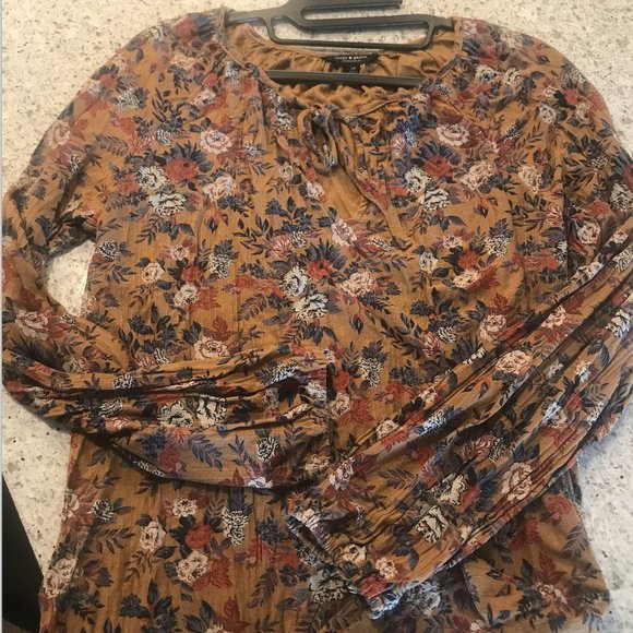 Lucky Brand Size S Woodblock Drop Needle Peasant top - Picture 4 of 4